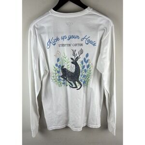 Struttin Cotton T Shirt M White Deer Graphic Long Sleeve Made In USA